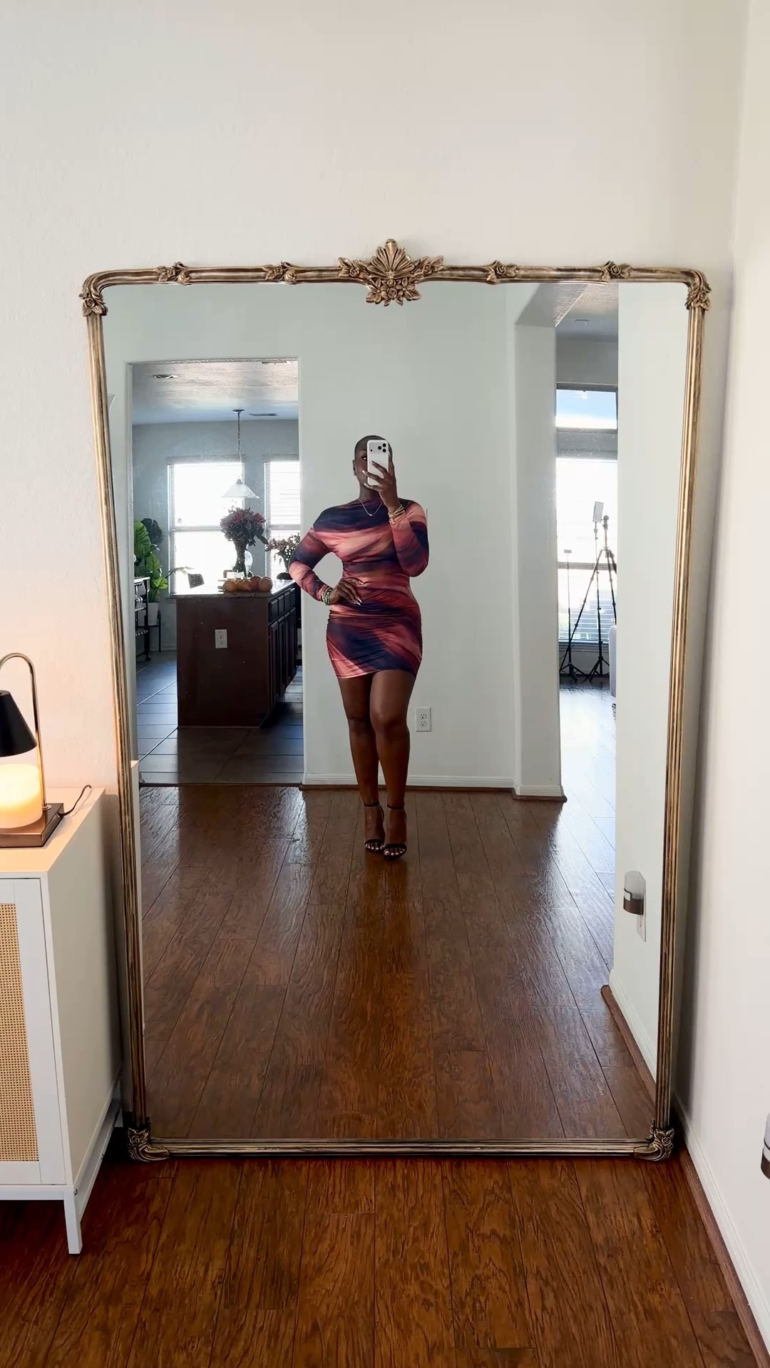 Wearing a medium in this off the shoulder mini dress. Cute, simple and easy to throw on.
