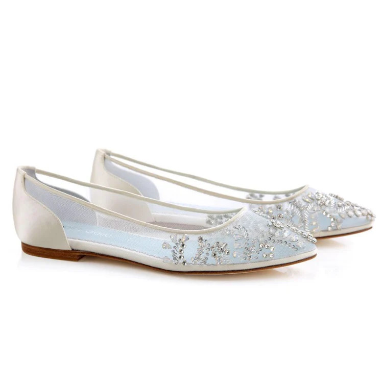 Crystal Embellished Clear Flats with Rhinestones and Blue Insole | Bella Belle Shoes