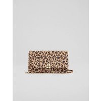 Aria Leopard Printed Suede Curve Flap Clutch Bag, Leopard | L.K. Bennett (UK)
