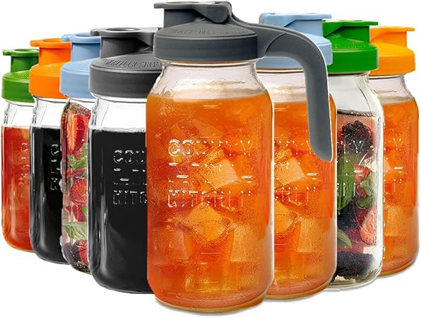 County Line Kitchen Glass Mason Jar Pitcher with Lid - Wide Mouth, 2 Quart (64 oz / 1.9 Liter) - ... | Amazon (US)