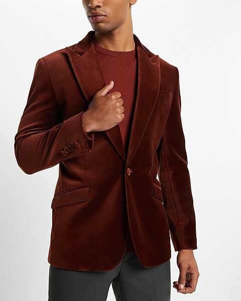 Slim Solid Rust Velvet Blazer | Express