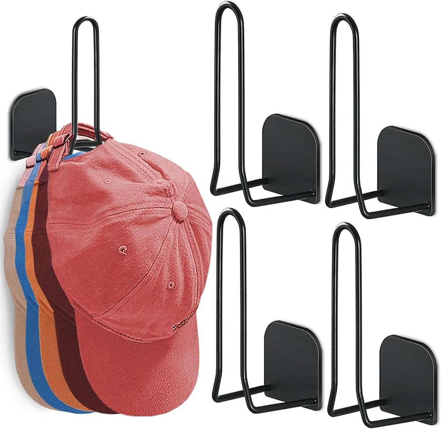 4-Pack Hat Rack for Wall Hat Organizer, Metal Hat Racks for Baseball Caps, Adhesive Hat Hangers f... | Amazon (US)