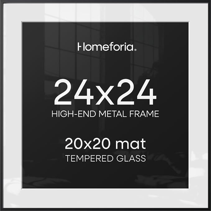 24x24 Black Picture Frame, High-End Metal, 20x20 Mat, Glass | High End Aluminum, Tempered Glass, ... | Amazon (US)