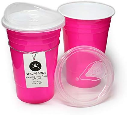 Amazon.com: Rolling Sands Reusable BPA-Free 16 Ounce Neon Pink Party Cups with Lids - 2 Pack, Mad... | Amazon (US)