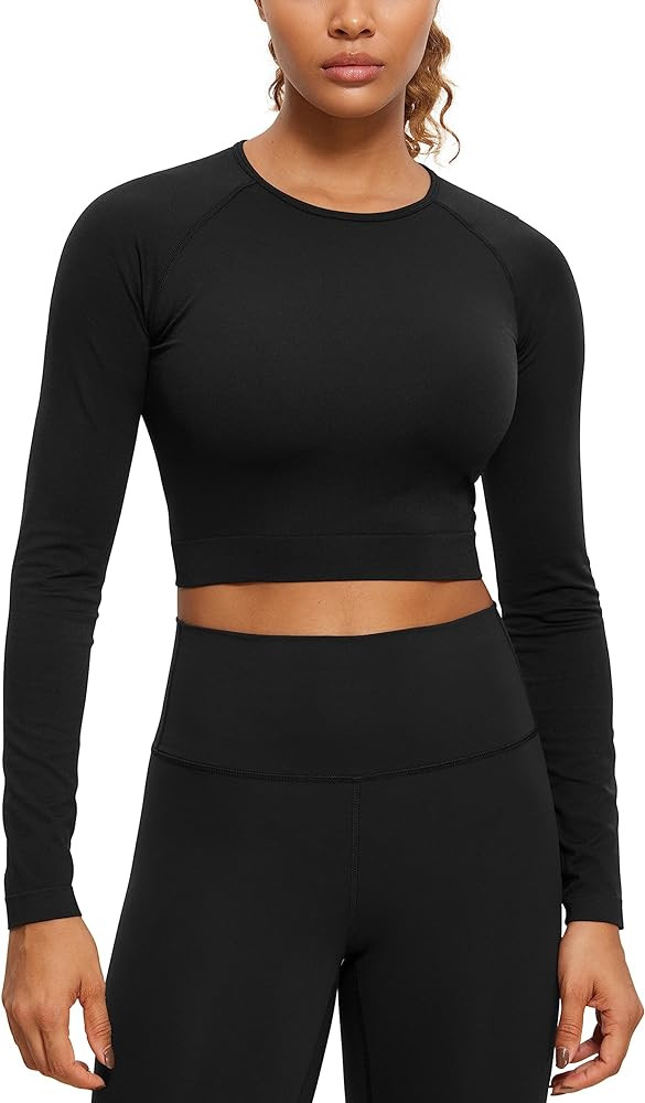 CRZ YOGA Seamless Long Sleeve Shirts for Women Workout Tops Athletic Crop Tops Cropped Running Gy... | Amazon (US)