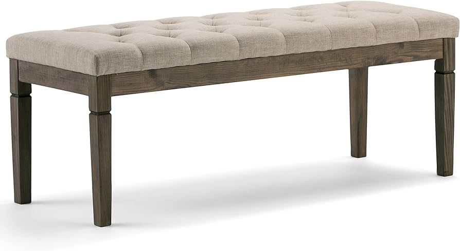 SIMPLIHOME Waverly 48 Inch Wide Traditional Rectangle Tufted Ottoman Bench in Natural Linen Look ... | Amazon (US)