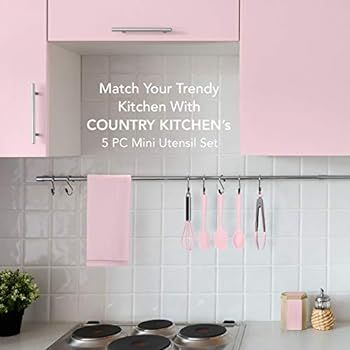 Country Kitchen Set of Five Pink and Gunmetal Silicone MINI Kitchen Utensil Set | Amazon (US)