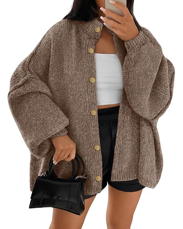 LILLUSORY Womens Oversized Chunky Knit Cardigan Sweaters Long Lantern Sleeve Button Down Cozy Tre... | Amazon (US)