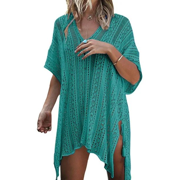 Loose Beach Dress Tops Summer Bathing Suit Women Knit Lace Crochet Hollow Out Casual Swim Cover u... | Walmart (US)