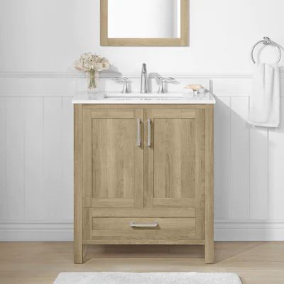 Style Selections Edwards 30-in Natural Oak Undermount Single Sink Bathroom Vanity with White Engi... | Lowe's