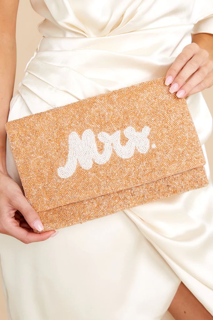 Pop The Champagne White And Rose Gold Beaded Clutch | Red Dress 