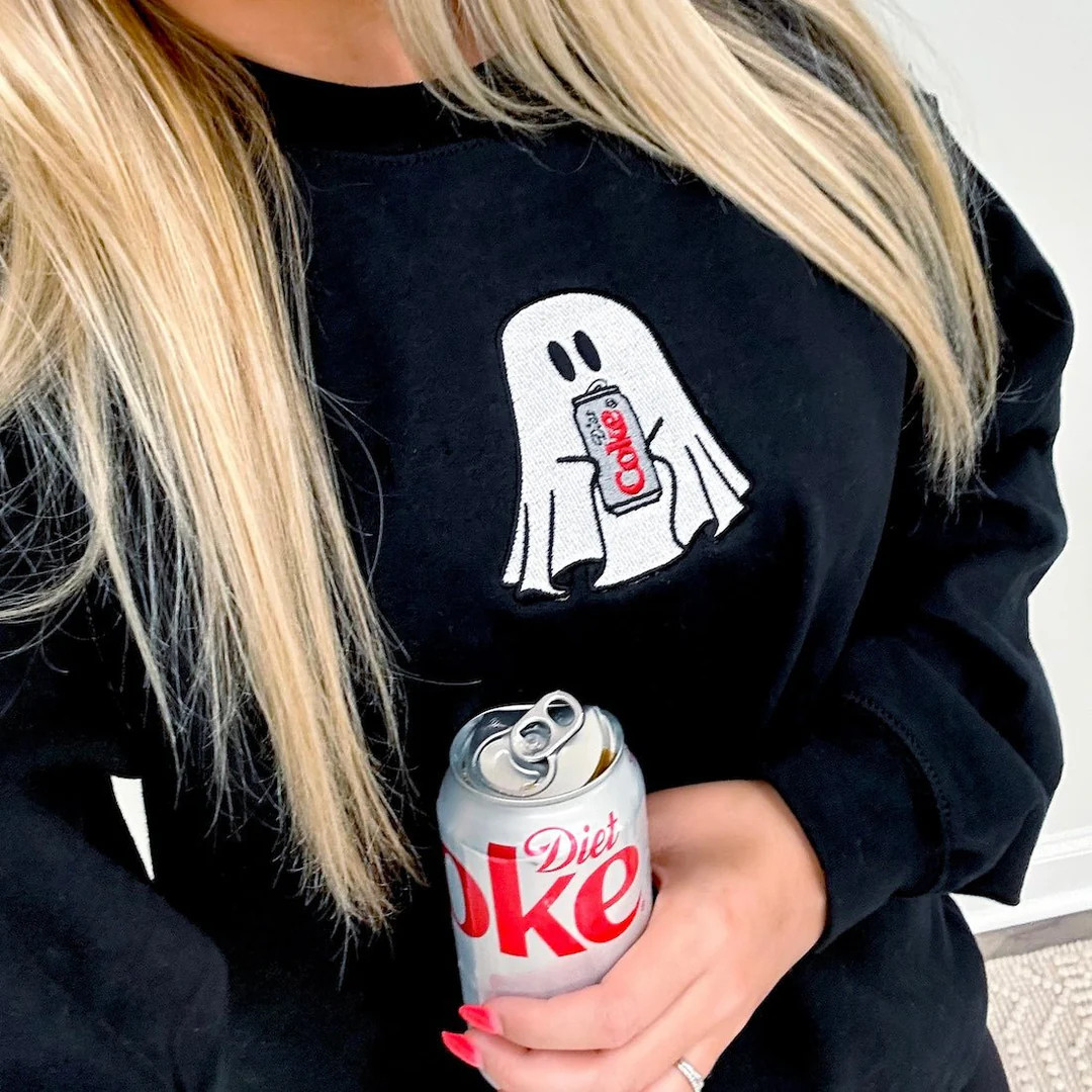 'Diet Coke Ghost' Embroidered Crewneck Sweatshirt | United Monograms