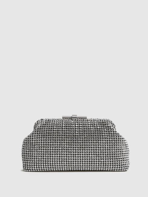 Reiss Silver Adaline Embellished Clutch Bag | Reiss UK