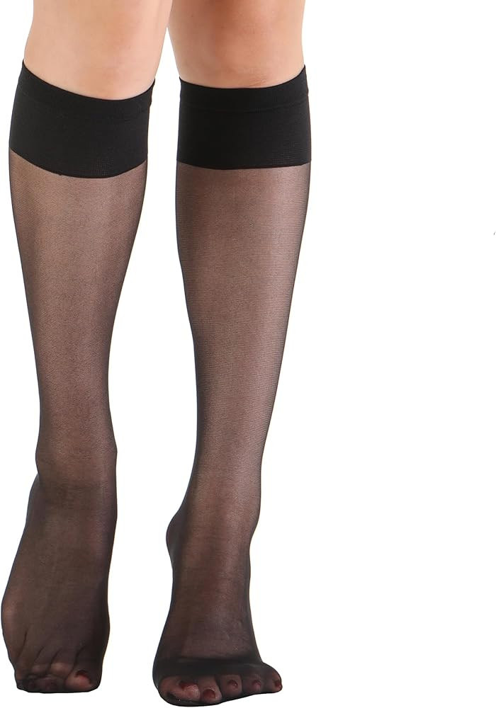 Paralinda 6 Pairs Women's Sheer Knee High Stockings with Comfort Top | Amazon (US)
