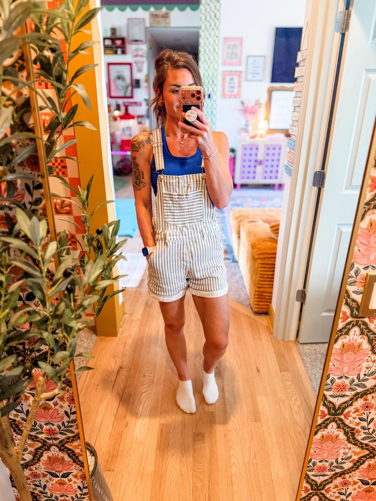 Stretchy striped overall shorts, great fit, TTS. Wearing size small

#LTKmomlife #LTKootd