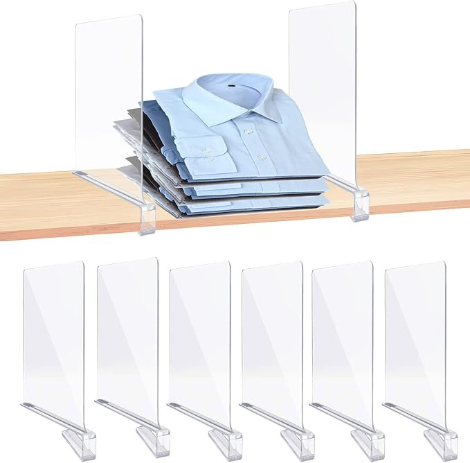 DOUBLE 2 C 6 Pcs Acrylic Shelf Dividers, Clear Shelf Divider for Closet Organization, Plastic She... | Amazon (US)
