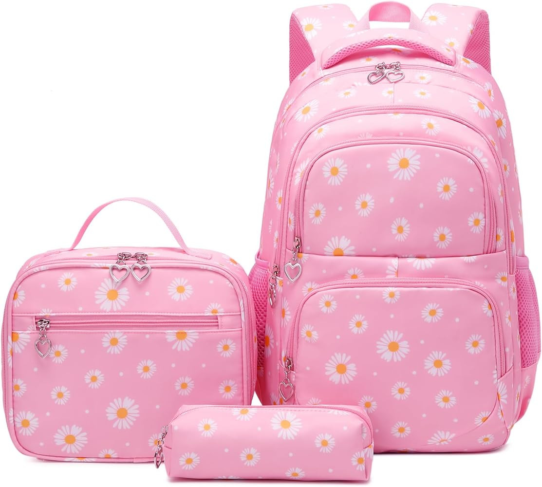 EKUIZAI 3Pcs Daisy Prints Backpack for Girls Bookbag set Primary School Daypack Elementary Studen... | Amazon (US)