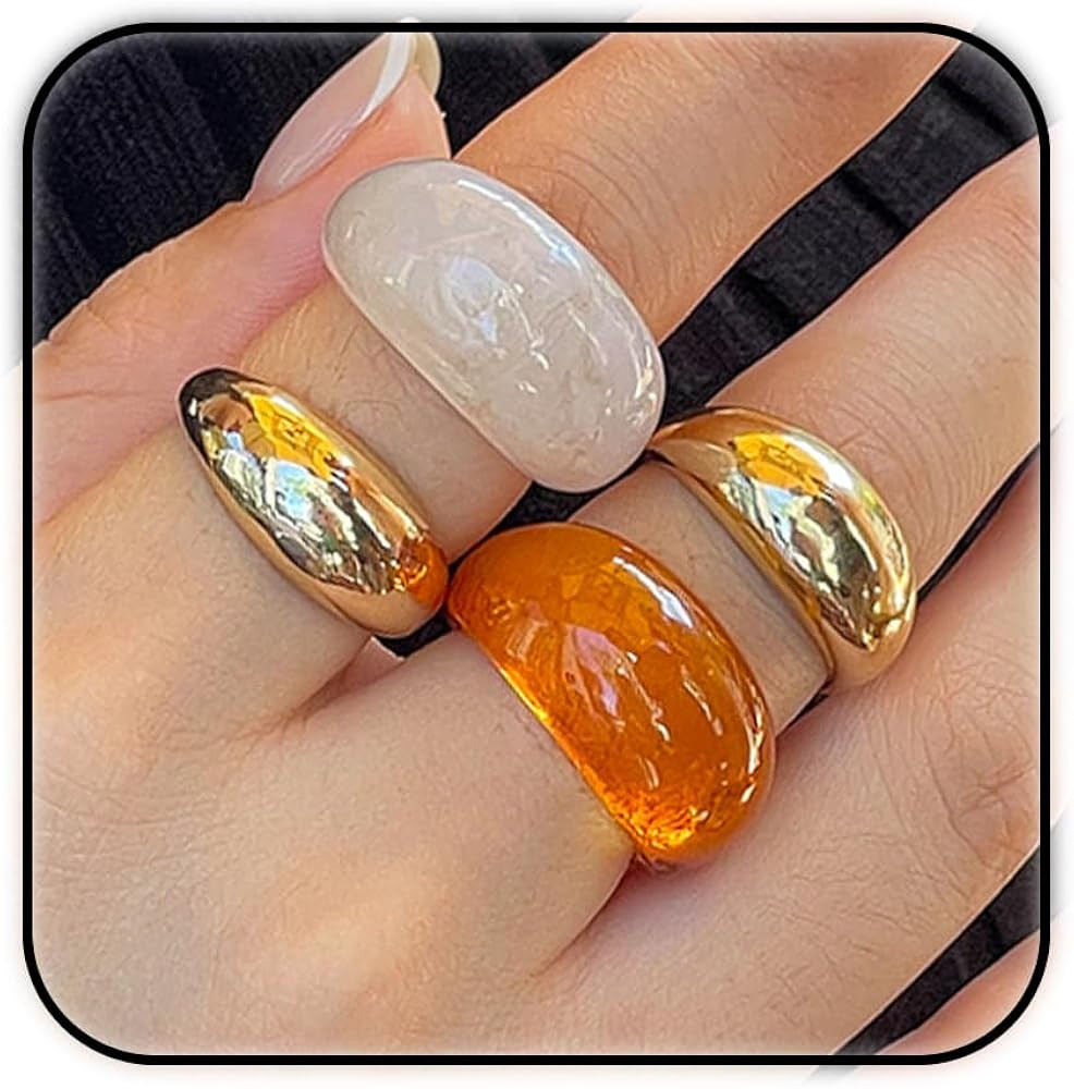 ZMANYIJEW Chunky Gold Rings Set for Women 14K Thick Dome Statement Rings Stackable Finger Knuckle... | Amazon (US)