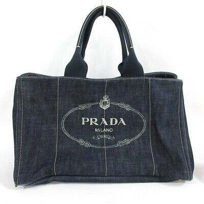 Auth PRADA Canapa - Navy Denim Tote Bag | eBay US