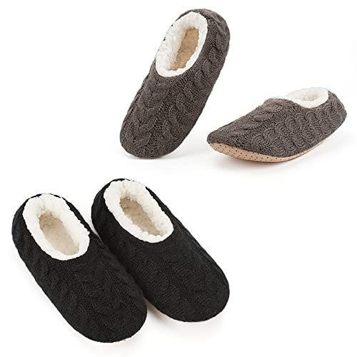 Cozylook 2-Pair Knit Slipper Socks for Women Soft Sole Slippers Size 11-12 | Amazon (US)
