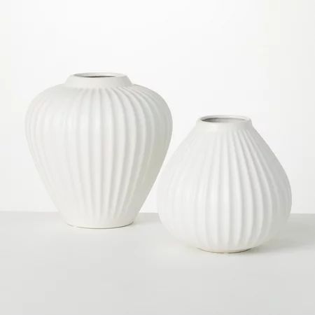 Sullivans Ribbed White Fluted Ceramic Vase Set of 2 11 H & 9 H Off-White | Walmart (US)