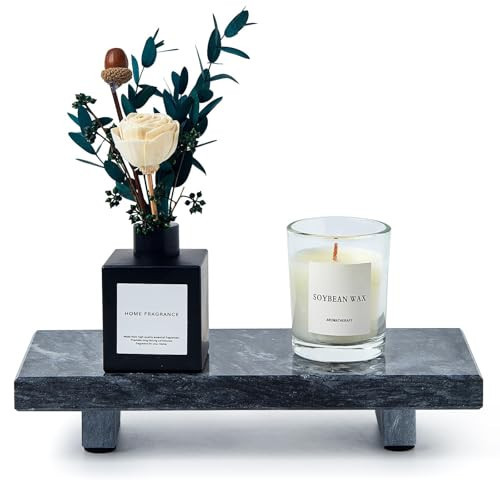 Natural Marble Tray Pedestal Stand – Soap & Jewelry Riser for Bathroom Counter, Kitchen Sink, Vanity Organizer, Decorative Stone Catchall for Perfume, Candles (Black, 8.7" x 4" x 1.6") | Amazon (US)