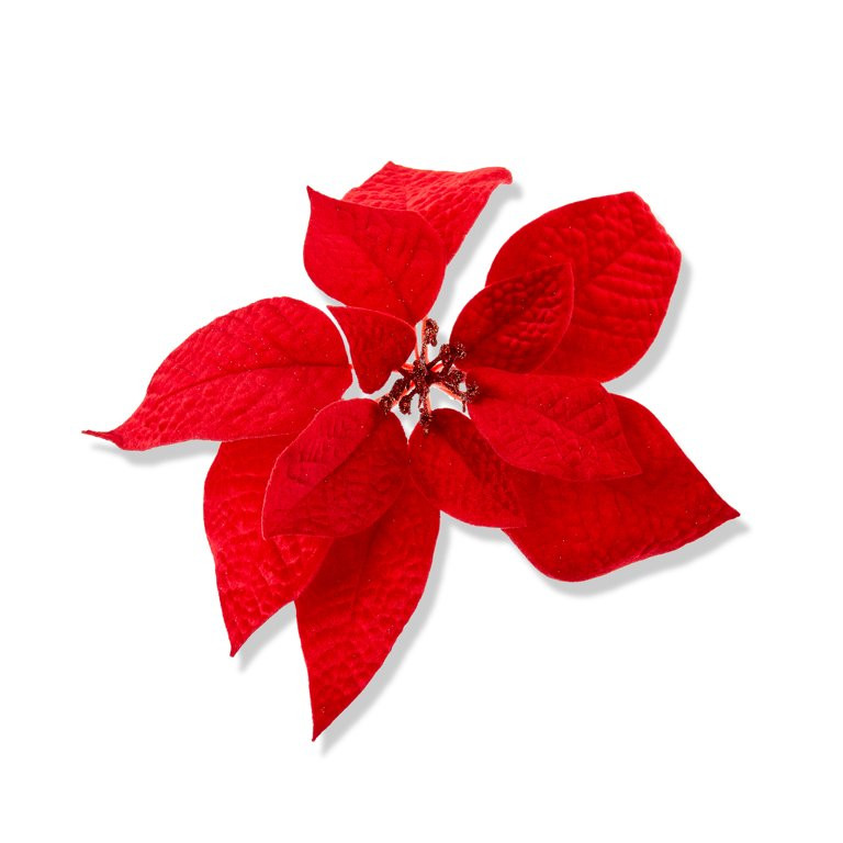 Red Velvet with Glitter Center Poinsettia Clip Ornament, Polyester, 11 in, by Holiday Time | Walmart (US)