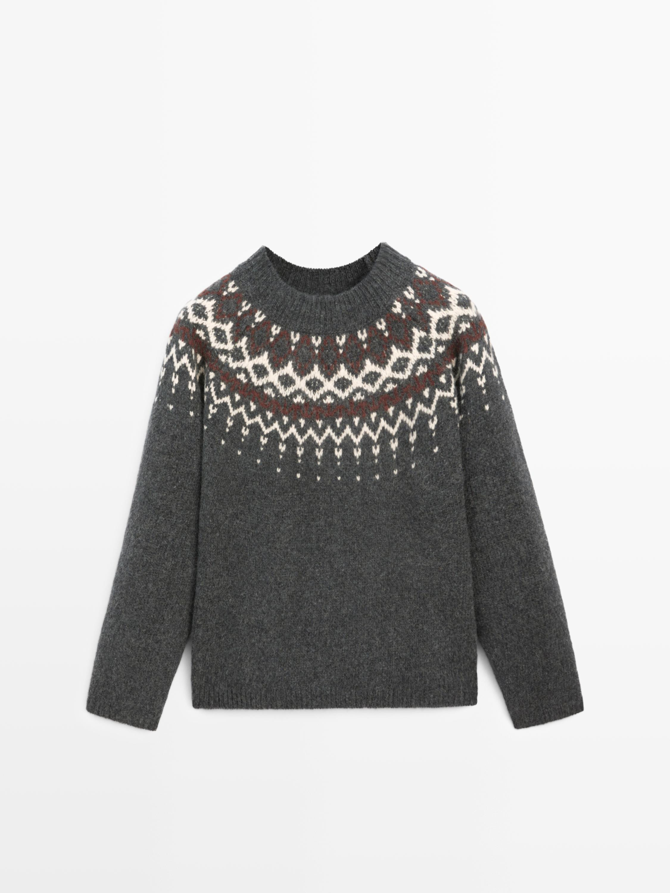 100% wool jacquard knit sweater | Massimo Dutti US