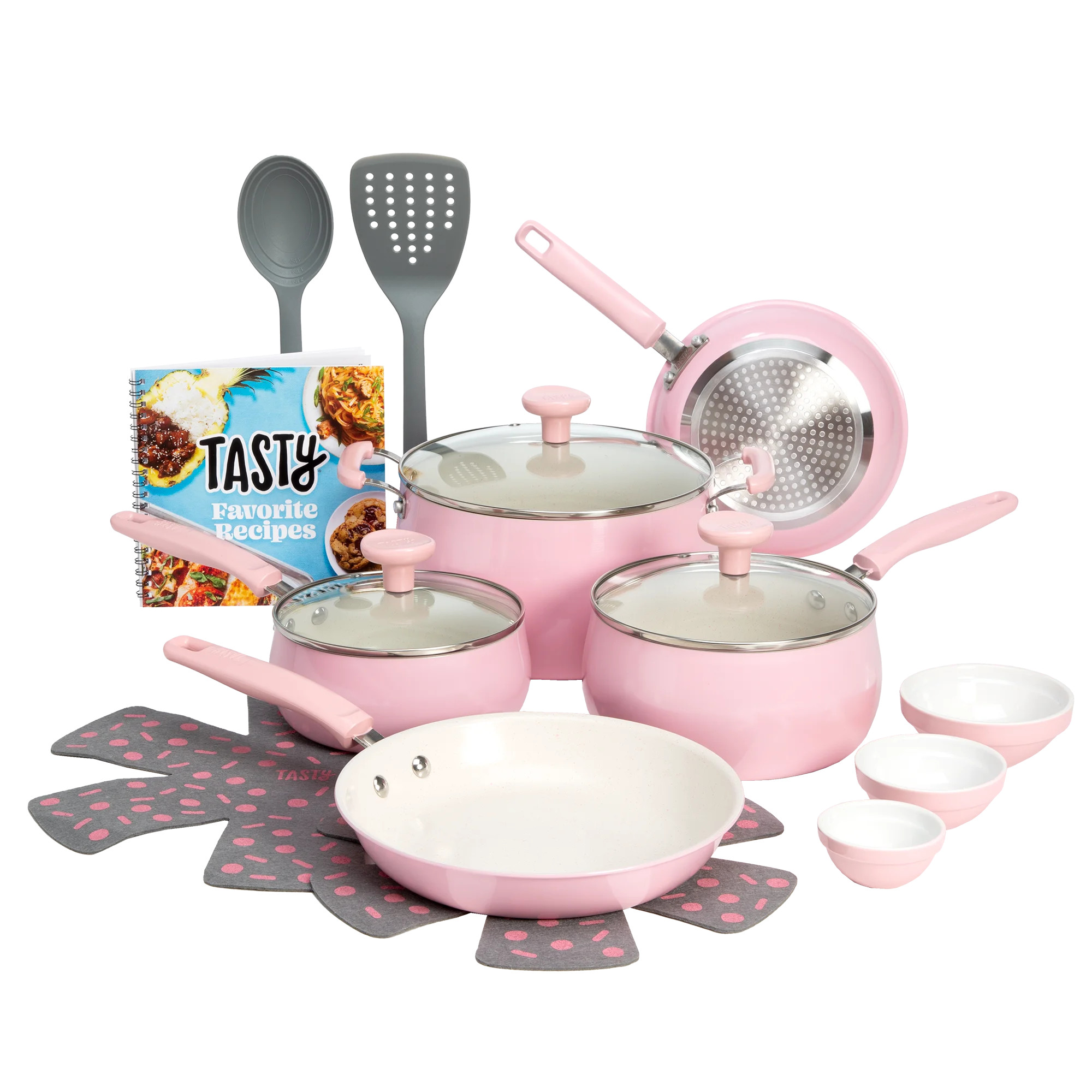 Tasty Clean Ceramic 16 Piece Non-Stick Aluminum Cookware Set, Pink - Walmart.com | Walmart (US)
