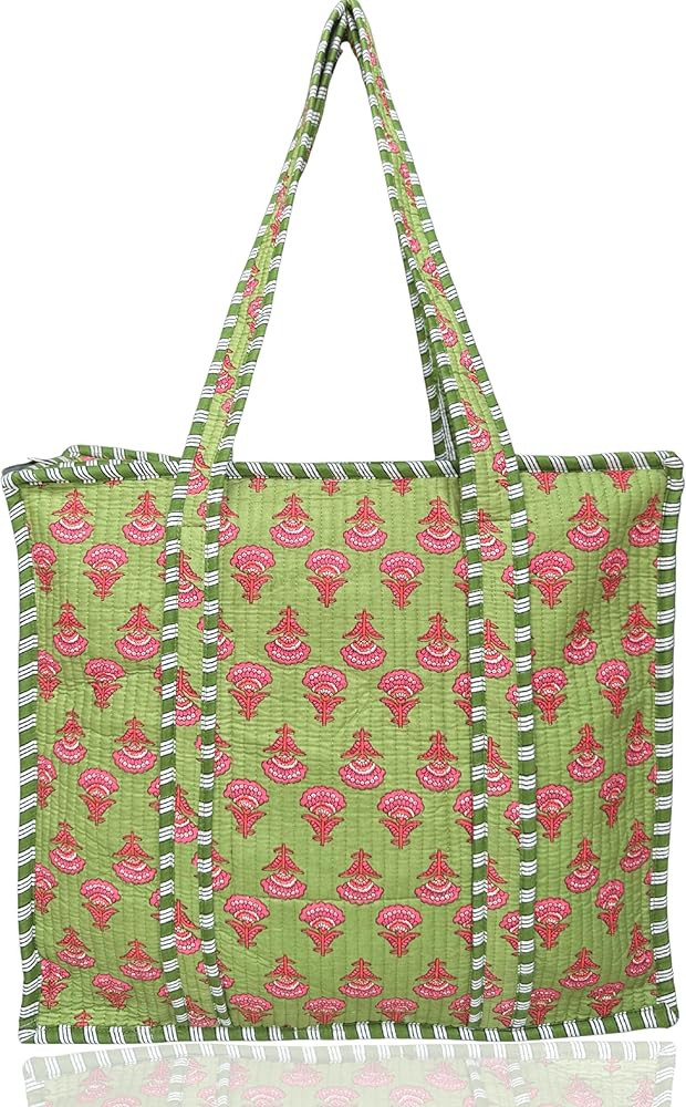 100% Cotton Quilted Tote Bag 18x16– Large Zipper Beach Bag & Travel Bag Purse Reusable Grocery ... | Amazon (US)