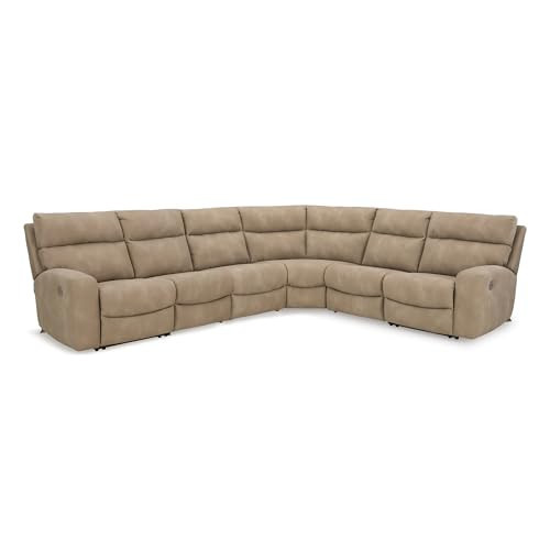 Signature Design by Ashley Modern Next-Gen DuraPella L-Shape Right-Arm Facing Faux Leather 6-Piece Power Reclining Sectional with Adjustable Headrest and USB Charging Ports, Beige | Amazon (US)