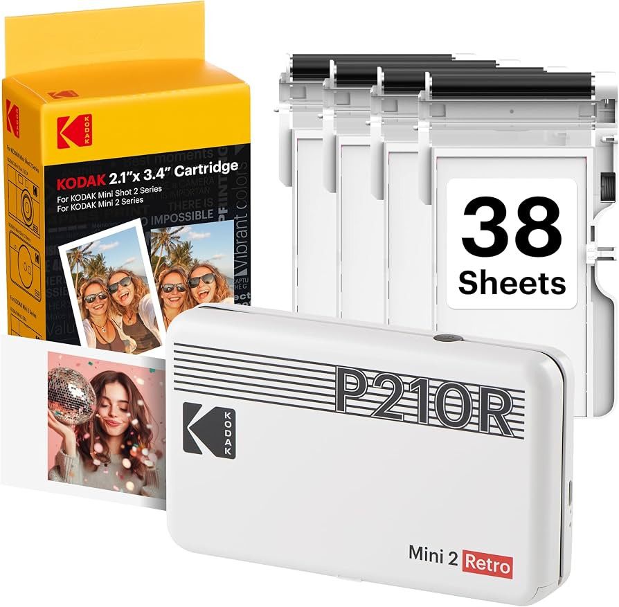 KODAK Mini 2 Retro 2x3 Portable Photo Printer, 4PASS, 38 Sheets, White | Amazon (US)