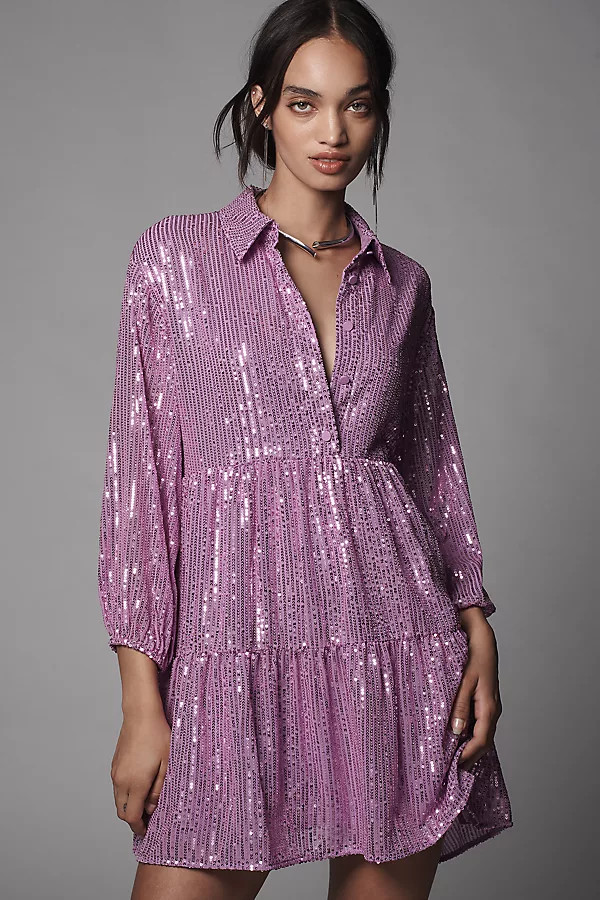 The Bettina Tiered Shirt Dress by Maeve: Mini Sequin Edition | Anthropologie (US)