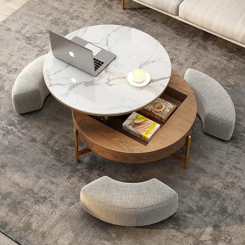 Bulverde Lift Top Extendable Frame Coffee Table with Storage 3 Stools, Stainless Steel Legs | Wayfair North America