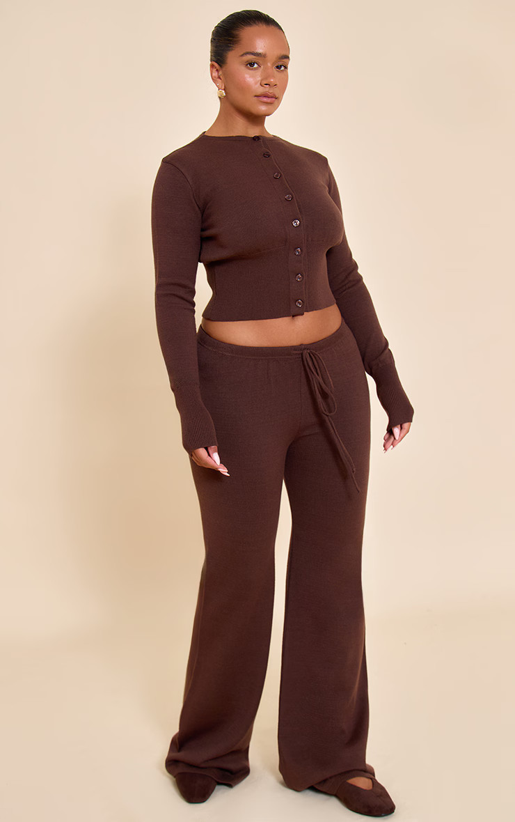 Shape Chocolate Knitted Tie Waist Pants | PrettyLittleThing US