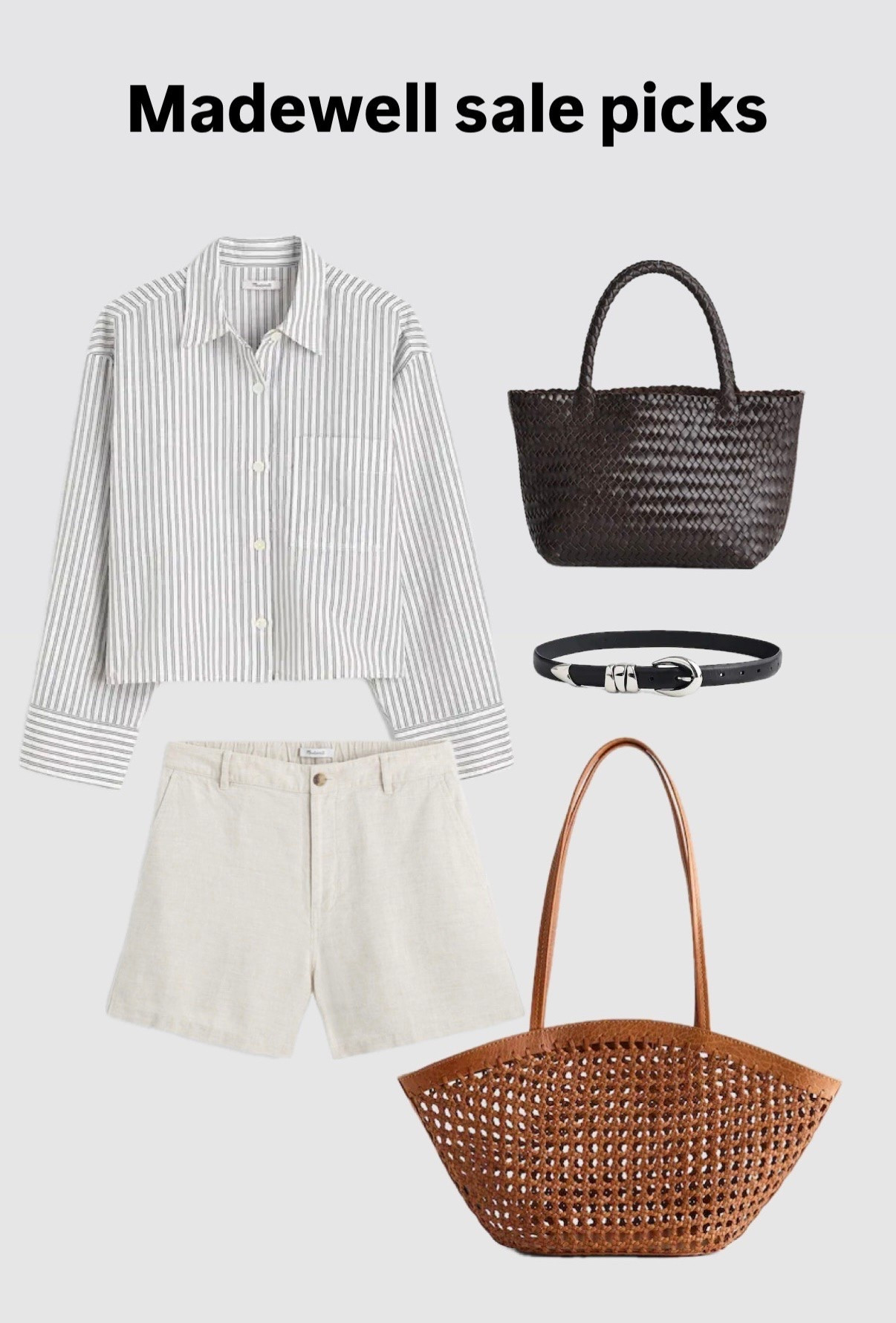 Madewell sale! Cotton and linen peices. And these bags are so good.
• i am 00 in the linen shorts tts, stretch back
• XS in the striped poplin shorts I sized up for comfier waist fit
• XXS / 00 in their boxy shirts
• the woven cane bag is gorgeous!
• Xxs in belts
• 23 Short in their boxy shirts airy barrel jeans I sized down bc it’s looser fit
• 00 short in the twill pants great length for petites