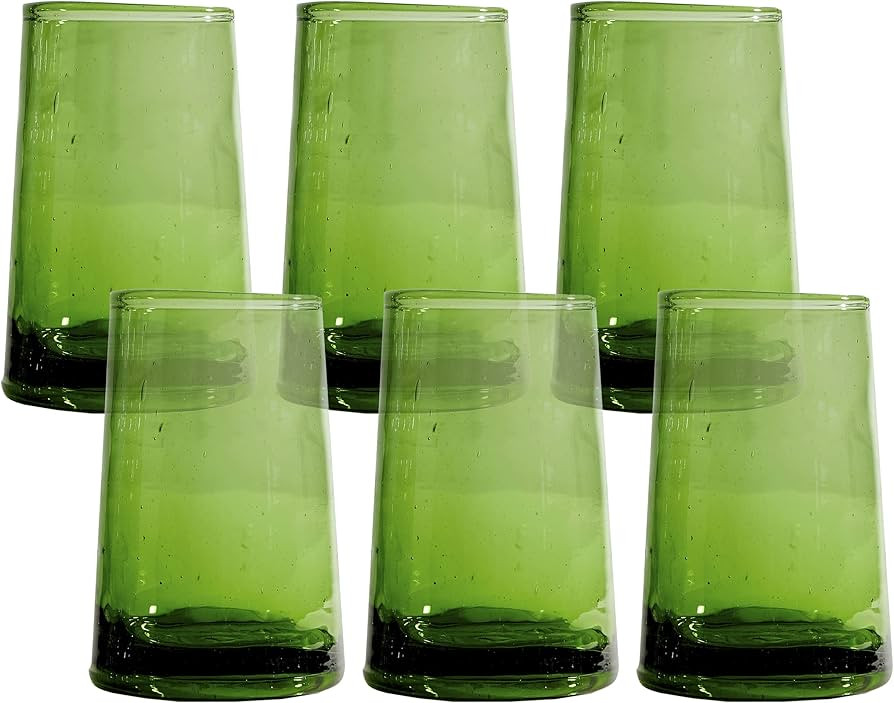 Verve CULTURE Moroccan Large Cone Drinking Glasses Handblown Drinking Glasses – Set of 6, Green... | Amazon (US)