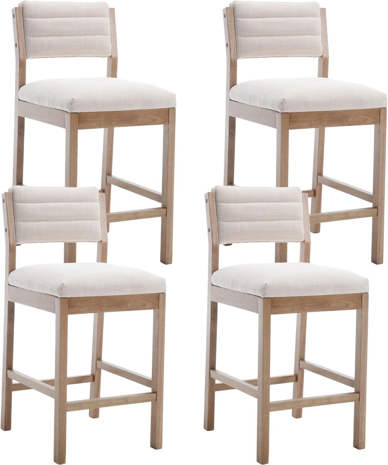 26” Counter Height Bar Stools Set of 4 Linen Upholstered Kitchen Island Stools with Back Mid Ce... | Amazon (US)