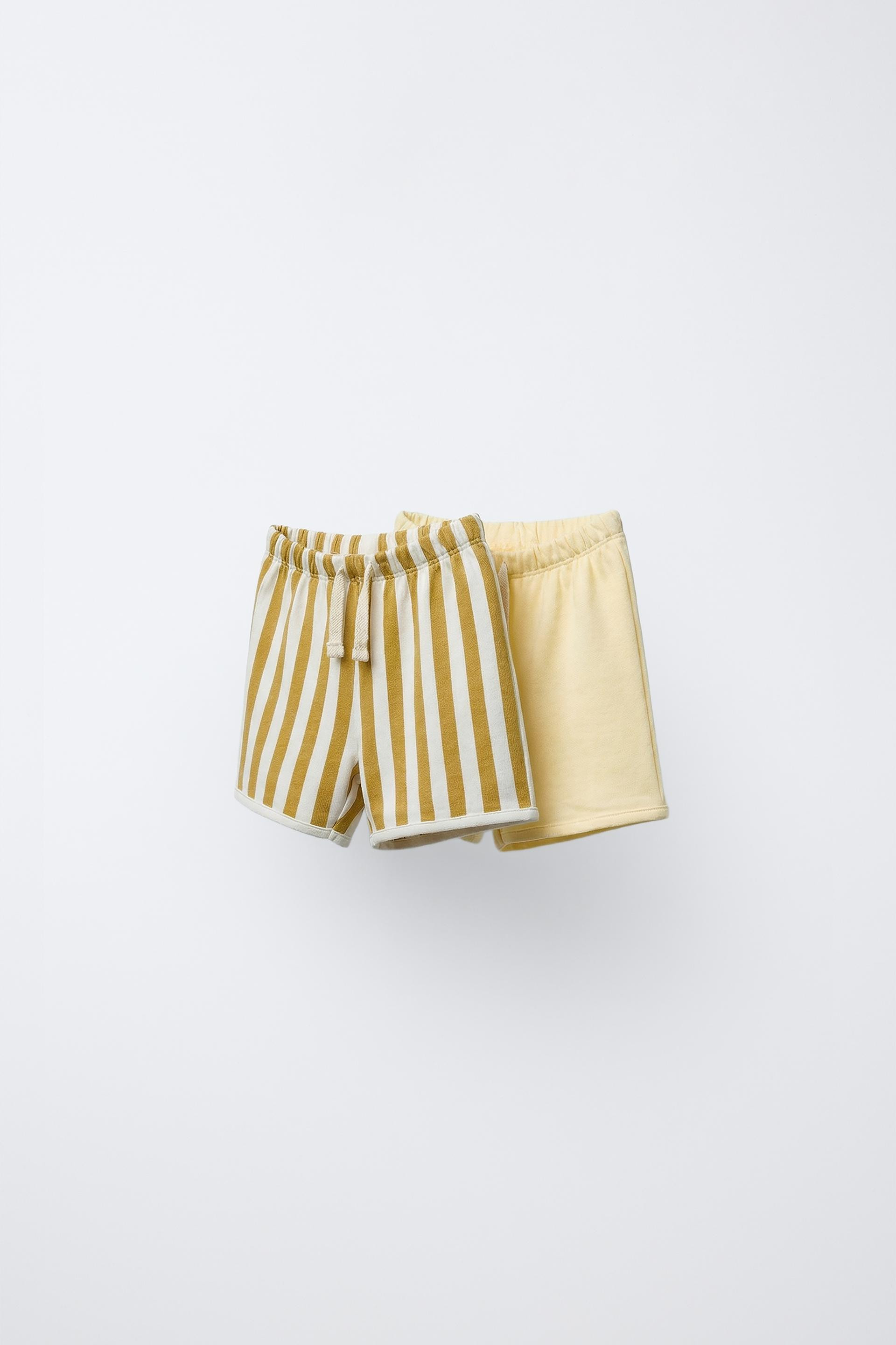 Zara - 2-Pack Of Striped And Plain Bermuda Shorts - Yellow - 6-9 Months (74 Cm) - Kids | Zara AU