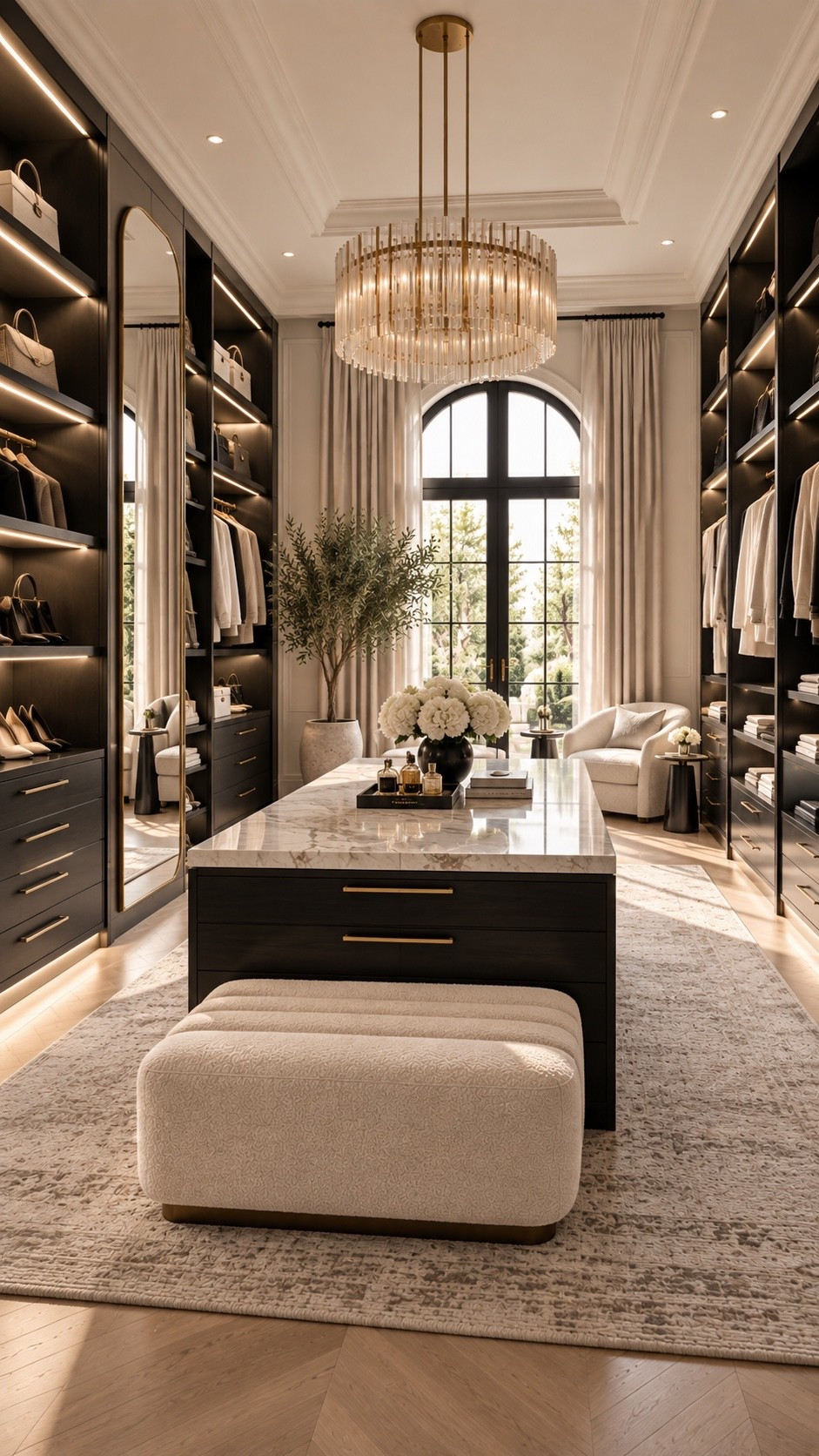 Shop This Room ✨ A sophisticated French-modern walk-in closet with black built-ins, warm lighting, a statement island and soft neutral accents. Shop the look on my LTK.

#WalkInCloset #WalkInClosetIdeas #ClosetDesign #ClosetInspo #DressingRoom #DressingRoomIdeas #LuxuryCloset #DreamCloset #FrenchModern #FrenchInterior #ParisianStyle #ParisianInterior #EuropeanInteriors #QuietLuxury #LuxuryInteriors #ModernLuxury #ElegantInteriors #NeutralInteriors #BlackInteriors #InteriorDesign #InteriorInspo #HomeDecor #HomeInspo #DreamHome #LuxuryHome #HomeStyling #DecorIdeas #LTKHome #LTKFinds #ShopLTK