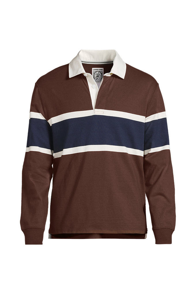 Men's Big and Tall Long Sleeve Stripe Rugby Shirt - Lands' End - Brown - 4XLT | Lands' End (US)