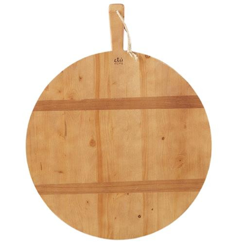 Kelsey Modern Classic Brown Pine Wood Round Serving Tray - Large | Kathy Kuo Home