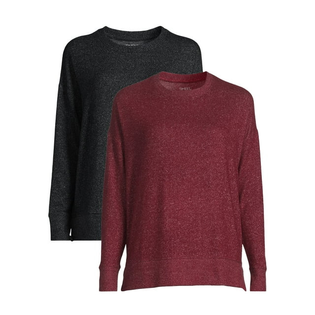 Time and Tru Women's Hacci Knit Pullover Sweatshirt with Long-Sleeves, 2-Pack | Walmart (US)