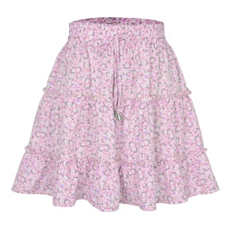 Wenseny Women s Floral Layered Skirts Ruffled Short Tiered Skirt Pink XL | Walmart (US)