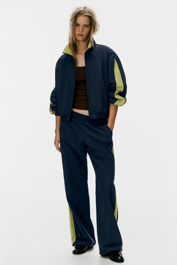 Zara - Technical Trousers With Side Stripe - Navy Blue - S - Woman | Zara UK