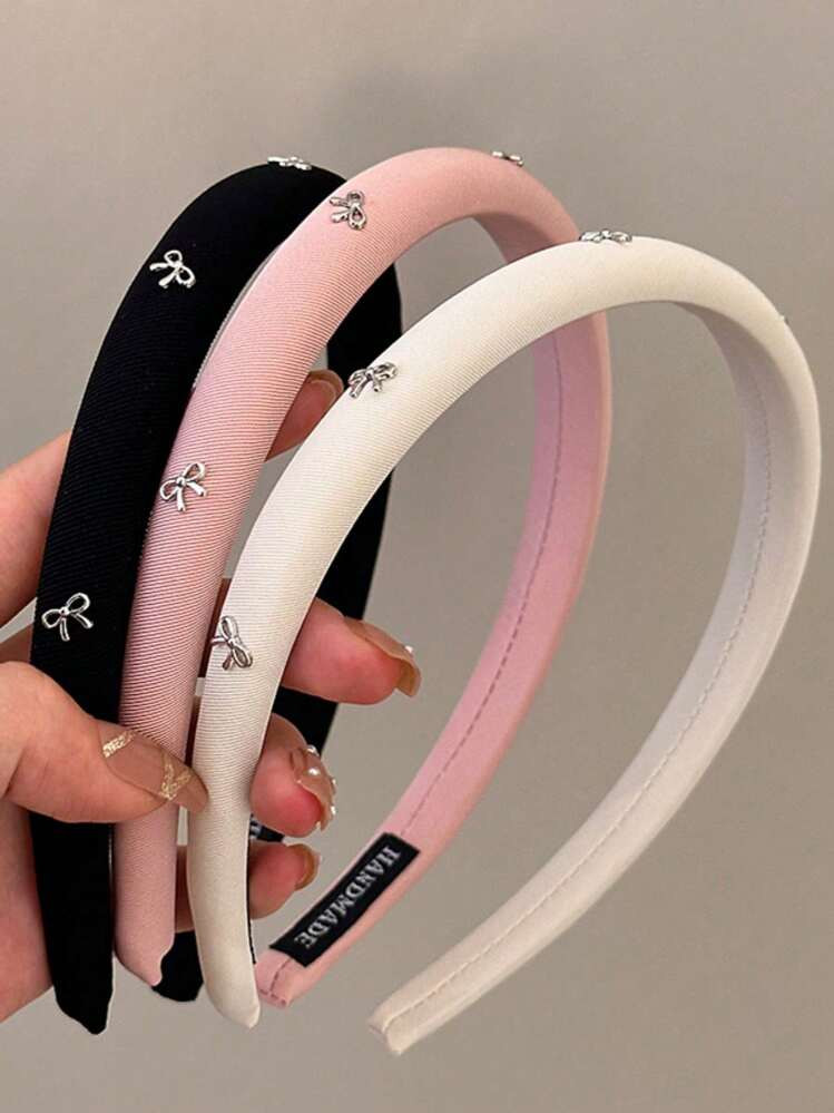 -56%1/2/3pcs Silver Bow Headband, Solid Color Fabric Hair Bands, Sponge High Crown Hair Hoop, Suitable For Daily, Work, School | SHEIN
