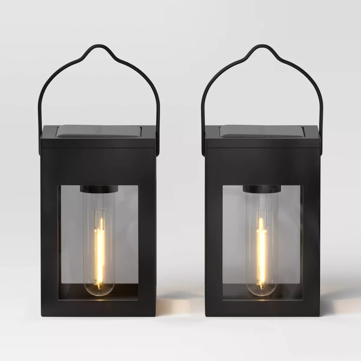 2pk Clip Window Lantern Vintage Deck Solar LED Outdoor Path Lights Matte Black - Threshold™ | Target