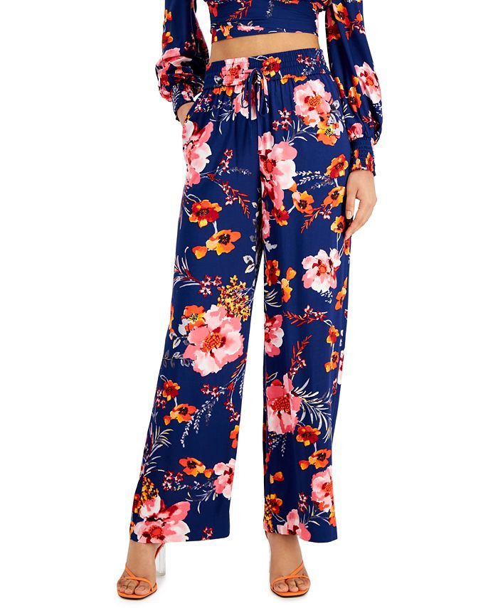 Bar III Printed Tie-Front Wide-Leg Pull-On Pants, Created for Macy's & Reviews - Pants & Capris -... | Macys (US)