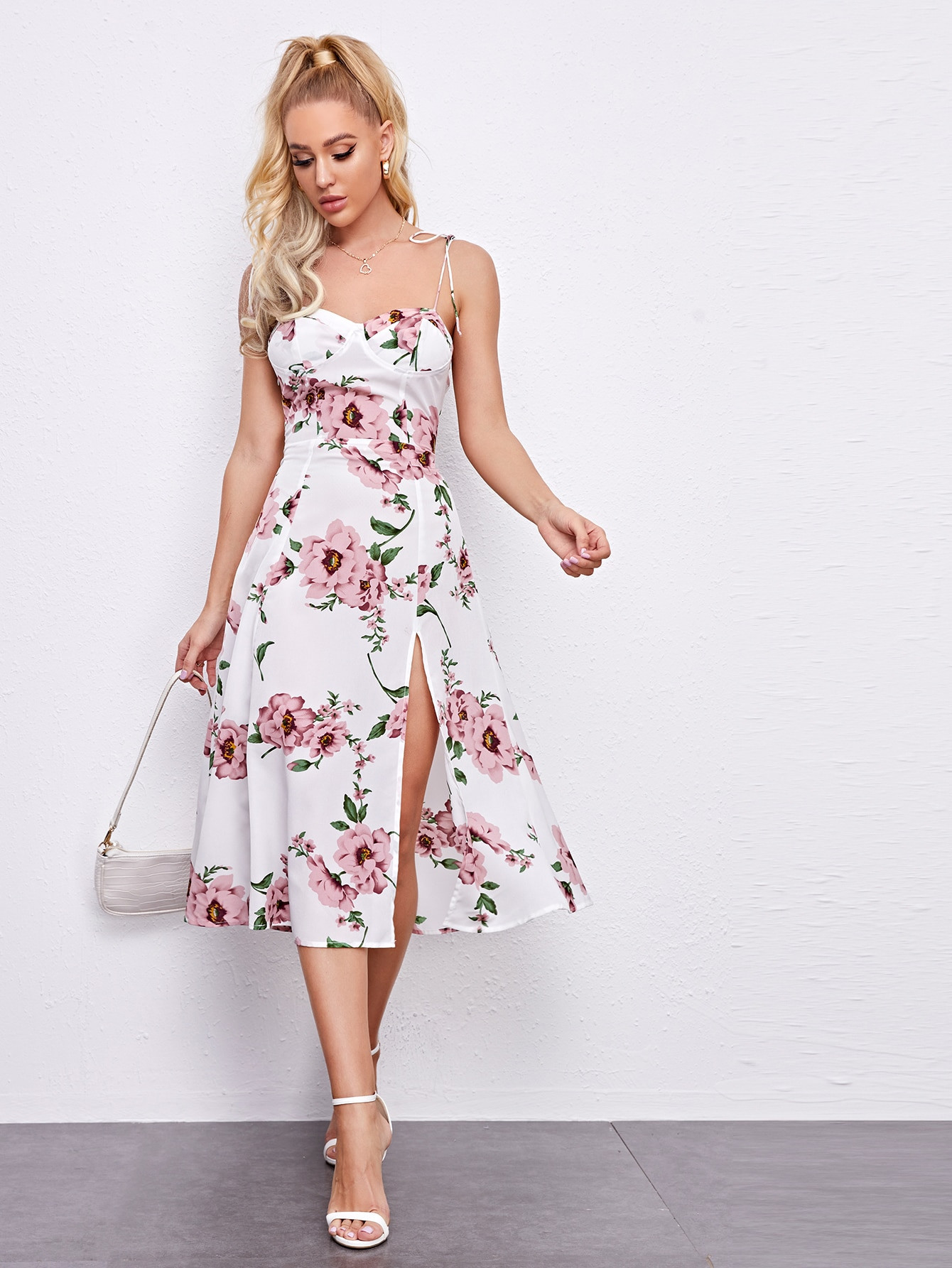 SHEIN Split Hem Shirred Back Floral Print Cami Dress | SHEIN