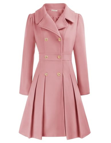 Fall Elegant Lapel Double Breasted A Line Pea Coats for Women Pink M | Amazon (US)